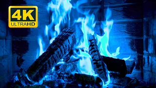 🔥🎃 Halloween Fireplace 4K! Magic Fireplace with blue flames. Fireplace Burning for Halloween