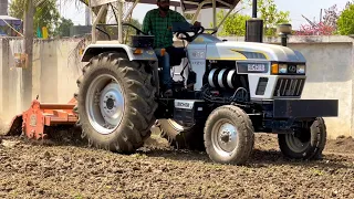 Eicher 485 Tractor with Rotavator working for Garden Sonalika 60 Di