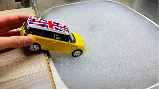 Lot Of Diecast Model Cars Falling Into The Foam And Water