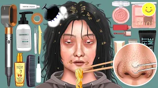 Makeup ASMR Amazing transformation of a geek friend who doesn't come out of the house | Animation