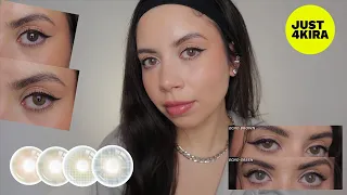 JUST4KIRA Colored Contact Lenses Try-on Review | Best affordable coloured lenses 👀