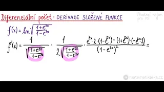 Derivace a úprava složené logaritmické funkce