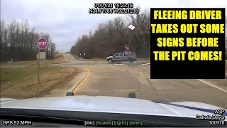 ARKANSAS STATE POLICE take lead in PURSUIT - driver takes out signs (RIP STOP SIGN) - Trp. Davis PIT