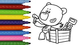 №166 Bebebears coloring cartoon for kids 🦊🐥 Be-be-bears Bjorn, Bucky, Littlefox, Chicky