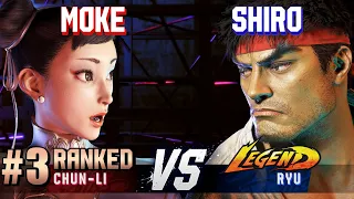 SF6 ▰ MOKE (#3 Ranked Chun-Li) vs SHIRO (Ryu) ▰ Ranked Matches