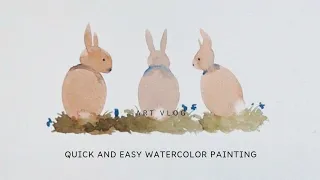 Loose Watercolor Bunny Painting for beginners. Easter card DIY.
