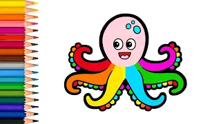 Colourful OCTOPUS Painting & Coloring for Kids and Toddlers | How to Paint for kids