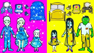 Vamos decorar a casa com Elsa para Sadako! | Pink VS Yellow Dollhouse | WOA Paper Craft PT