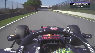 Max Verstappen pushed Lewis Hamilton off track. Watch the steering input.