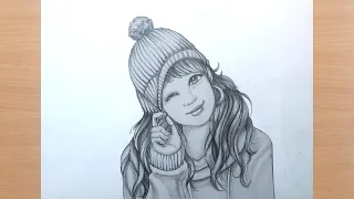 How to draw a girl wearing winter cap for beginners easy step by step Pencil Shading