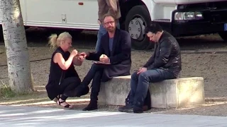 Legendary singer Sting gets ready on the set of his latest clip in Paris