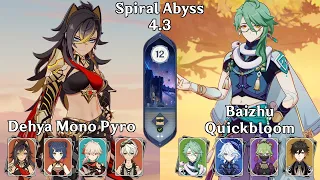 Dehya Mono Pyro & Baizhu Quickbloom | Spiral Abyss 4.3 | Floor 12 - 9 Stars