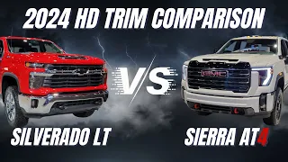 Low Trim vs High Trim - 2024 Chevy Silverado HD LT vs 2024 GMC Sierra HD AT4 - Walk Around