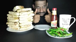 Elawalu Roti/🇱🇰 එළවළු රොටි with Tomato Sorce/Green chili/Ceylon tea(ASMR) Eating show..