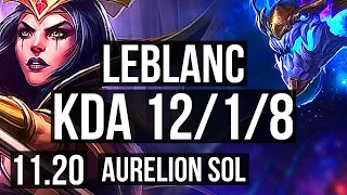 LEBLANC vs AURELION SOL (MID) | 12/1/8, 65% winrate, 6 solo kills, Godlike | EUW Master | v11.20