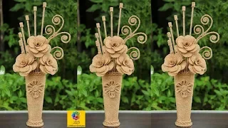 How to Make Jute Flower with Vase | Jute Art and Craft | Jute Craft Decoration Design