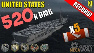 UNITED STATES 520K DAMAGE NON-ARMS RACE KRAKEN | World of Warships Gameplay