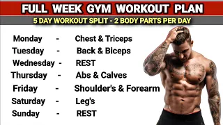 2 Body Parts A Day Workout | Full Week Gym Workout Plan | 5 Day Workout Split | Two Muscles Per Day