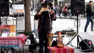 Bolivian pan flute busker in Bourke Street Mall, Melbourne