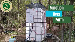 IBC off grid outdoor shower | hipcamp and house build