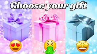 Choose your gift 🤩 💝 🤮 || 3 gift box challenge || Purple Pink Blue #pickonekickone #giftboxchallenge