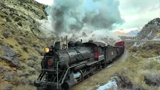 Nevada Northern pulling freight train Ely, Nevada 2021