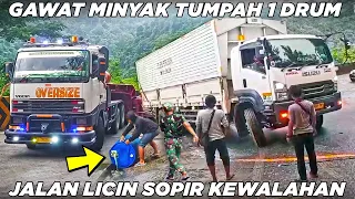 Gawat Minyak 1 Drum Tumpah Ke Jalan, Jalan Licin Tentara Turun Ke Jalan di Sitinjau Lauik