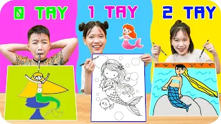 Đại Chiến Vẽ Tranh Bằng 0 TAY - 1 TAY - 2 TAY ♥ Min Min TV Minh Khoa