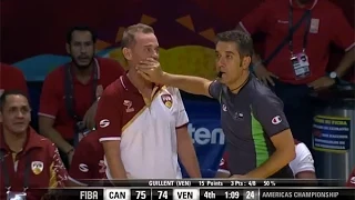 FIBA Américas 2015. Canadá-Venezuela. Árbitro tapa la boca del Che García