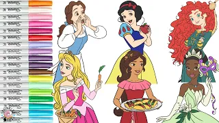 Disney Princess Coloring Book Compilation Elena Belle Aurora Tiana Merida and Snow White