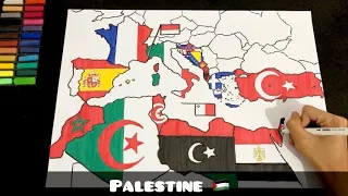 Drawing  Flag Map of Mediterranean Countries