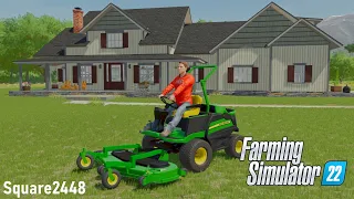 Lawn Care At BIG House With John Deere Mower! | FS22 Landscaping
