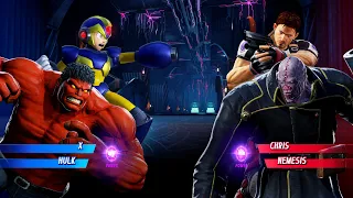 X & Red Hulk vs Chris & Nemesis (Very Hard) - Marvel vs Capcom | 4K UHD Gameplay