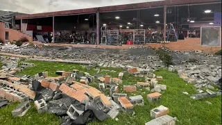 Powerful winds destroy cinder block wall of gym in north Georgia