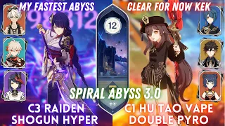 C3 Raiden Hyper Carry & C1 Hu Tao Double Pyro | Spiral Abyss 3.0 Floor 12 - 9⭐