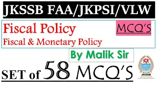 MCQ'S on Fiscal and Monetary Policy| Fiscal Policy | JKSSB FAA | Jkpsi|VLW| Indian economy