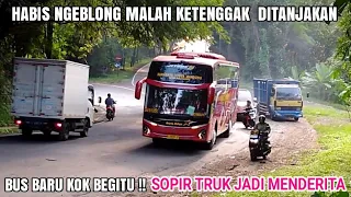 Habis Ngeblong Eh Malah Ketenggak !! Bus Sugeng Rahayu Terbaru Bikin Sengsara Sopir Truk Ditanjakan