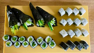 Cucumber Sushi, How to Make Every Sushi Roll- Hosomaki, Uramaki, Futomaki, Temaki | Kappa Maki