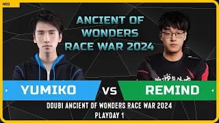 WC3 - [HU] Yumiko vs ReMinD [NE] - Playday 1 - Doubi Ancient of Wonders Race War 2024