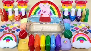 PEPPA PIG Rainbow Slime Mixing Makeup,Parts, Glitter Into Slime! Satisfying Slime Video ASMR