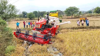 Swaraj 963FE harvester stuck in mud Rescued by John deere harvester |tractor videos|