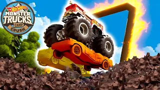 Hot Wheels Monster Trucks Take On 5 Alarm's Mudboarding Challenge! 💥 - Cartoons for Kids