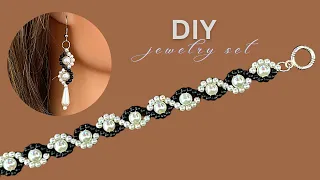 jewelry making tutorial. Elegant design. Beaded bracelet. Beaded earrings