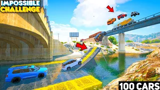 GTA 5: 100 Indian Cars Vs 2 Lagest Bridge Jump + River Race Challenge 🌊😱 GTA 5 MODS!