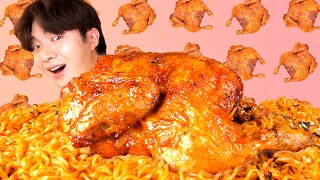 MUKBANG ASMRㅣ불닭볶음면 위에 진짜 불닭을!? 통 불닭 볶음면 리얼사운드 먹방!🔥🍗Fire Chicken Noodle Korean 후니 Hoony Eating Sound