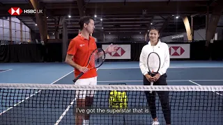 Emma Raducanu goes head-to-head with Tim Henman in trick shot challenges and tricky questions.