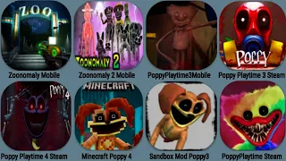 Zoonomaly 1+2 Mobile ,Poppy Playtime 1+3+4 Steam, Poppy 3 Mobile, Sandbox In Space Poppy3, Minecraft