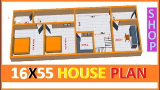 16*55 2बैडरूम वाला घर का नक्शा../// 15*45  1 shop & 2bhk house plan