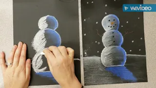 Snowmen at night guided drawing