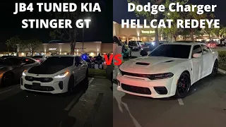 JB4 TUNED KIA STINGER GT VS DODGE CHARGER HELLCAT REDEYE!